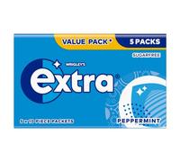 Wrigley's Extra Peppermint Chewing Gum Sugar Free Multipack, 5 x 10 Pieces | Handbag Sized Mint Pack Refresher, Perfect for Car Glovebox, Commuter Purchase, Jacket Pocket & Daily On The Go Gum
