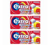 Wrigleys Extra Refreshers Sugar Free Chewing Gum, 7pc x 3, Strawberry & Lemon Flavour Snack with Welari Thank You Card | (3 Pack)