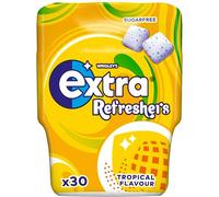 Wrigley's Extra Refreshers Tropical Sugar Free Chewing Gum Bottle with Xylitol, 30 Pieces - Fresh Breath Fruit Gum - Air Travel Essentials, Festival Accessories, Summer Holiday & Road Trip Snacks
