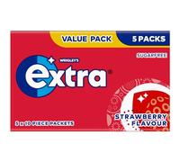 Wrigley's Extra Strawberry Sugar Free Chewing Gum Multipack, 5 x 10 Pieces - Fresh Breath Fruit Gum - Air Travel Essentials, Festival Accessories, Summer Holiday & Road Trip Snacks