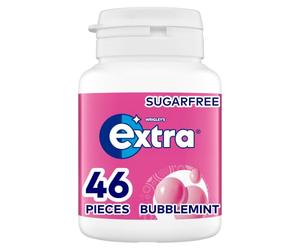 Wrigley's Extra White Bubblemint Sugar Free Chewing Gum Bottle 46 Pieces | Perfect For Stain Removal, Teeth Whitening, Sugar Free Chewing Gum, Dental Care Xylitol Gum