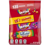 Wrigley's SKITTLES Original, SKITTLES Wild Berry STARBURST & LIFE SAVERS Hard Candy Fun Size Fruity Candy Assortment, 135 Ct Bulk Bag