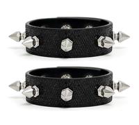 Wriidy 2PCS Studded Bracelet Rock Wristband Bracelets Cuff Wrap Bangle Sparkly Wristbands for Men Women, One Size, Faux Leather, no gemstone