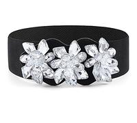 Wriidy Rhinestone Stretch Belt Black Wide Dress Belt Women Elastic Belts Crystal Dressy Waist Jewelry Accessories for Girls (Medium, White), White, Medium