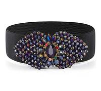Wriidy Rhinestone Stretch Belt Black Wide Dress Belt Women Elastic Belts Waist Jewelry Accessories for Girls (X-Large)