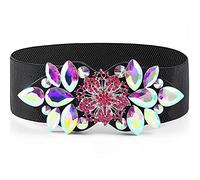 Wriidy Rhinestone Stretch Belt Color Wide Dress Flower Belt Women Elastic Belts Crystal Waist Jewelry Accessories for Girls, Pink, Large