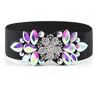 Wriidy Rhinestone Stretch Belt Color Wide Dress Flower Belt Women Elastic Belts Crystal Waist Jewelry Accessories for Girls, White, XL