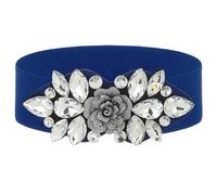 Wriidy Rhinestone Stretch Belt Wide Dressy Belt Plus Size Women Flower Elastic Belts Fancy Dress Waist Accessories for Girls, Blue 2, Medium