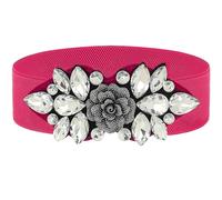 Wriidy Rhinestone Stretch Belt Wide Dressy Belt Plus Size Women Flower Elastic Belts Fancy Dress Waist Accessories for Girls, Pink, Medium
