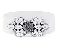 Wriidy Rhinestone Stretch Belt Wide Dressy Belt Plus Size Women Flower Elastic Belts Fancy Dress Waist Accessories for Girls, White, Large