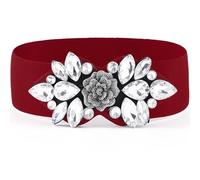 Wriidy Rhinestone Stretch Belt Wide Dressy Belt Plus Size Women Flower Elastic Belts Fancy Dress Waist Accessories for Girls, Red, Medium