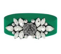 Wriidy Rhinestone Stretch Belt Wide Dressy Belt Plus Size Women Flower Elastic Belts Fancy Dress Waist Accessories for Girls, Green, Medium