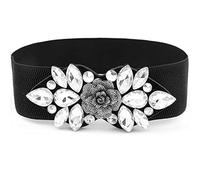 Wriidy Rhinestone Stretch Belt Wide Dressy Belt Plus Size Women Flower Elastic Belts Fancy Dress Waist Accessories for Girls, Black, XL
