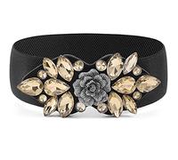 Wriidy Rhinestone Stretch Belt Wide Dressy Belt Plus Size Women Flower Elastic Belts Fancy Dress Waist Accessories for Girls, Yellow, Medium