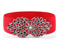 Wriidy Rhinestone Stretch Belt Wide Red Dress Belt Women Green Elastic Belts Dressy Waist Jewelry Accessories for Girls, Red, XL