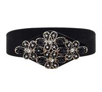 Wriidy Stretch Rhinestone Belt Black Wide Women Blue Belts Elastic Flower Waist Jewelry Accessories for Dress, Black, 37 inches