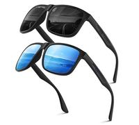 Wrimen Sunglasses Men's Polarised UV400 Blend Protection Fashion Retro Unisex Ultralight Sunglasses Classic Rectangular Outdoor Sports Glasses for Driving Travel Fishing, J-Black-Ice Blue
