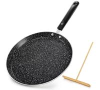 WRINGKIT 26cm Nonstick Crepe Pan with Spreader, Flat Skillet Tortilla Pan with Granite Coating, Round Griddle Pancake Pan with Stay-Cool Handle, Induction Compatible, PFOA Free