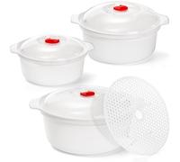 WRINGKIT 3 Pack Microwave Bowls with Lid, BPA-free Ramen Cooker Soup Containers with Steamer, Mixing Serving Bowls Food Storage Cookware for Kitchen, Office, College Dorm 900ml/ 1600ml/ 2400ml