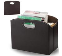 WRINGKIT PU Leather Magazine File Holder, Foldable Magazine Basket with Handles, Stable Magazines Rack Floor, Document File Folder Organizer Box, Books Newspaper Storage Bin for Office Home School