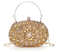 WRINGKIT Rhinestone Evening Clutch Purse, Gold Sparkling Glitter Wrist Clutch Bag with Detachable Chain, Crystal Diamond Lady HandBag for Wedding, Party, Prom, Date Night, Gold, M, Fashionalble