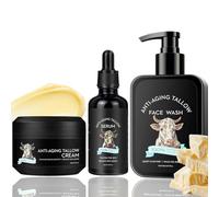 Wrinkle Defense Tallow Balm,3PCS Beef Tallow Skin Care for Men, Mens Gift Set for Dad Face Cream & Face Serum & Face Cleanser, Natural Tallow Moisturizer for Anti-Wrinkle,Hydration&Firming