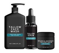 Wrinkle Defense Tallow Balm, Skin Care for Men Tallow, Face Wash & Night Serum, Facial Skin Care Kit for Men, Grass-Fed Natural Formulation (A+B+C)