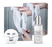 Wrinkle Free Boosting Duo: Deep Collagen Face Mask & Deep Collagen Power Boosting Cream In Serum, Overnight Face Masks Skincare Set, Self Care Gift Set For Women & Moms, Korean Skincare