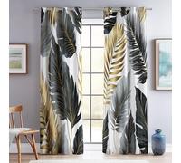 Wrinkle-Resistant Curtains With Abstract Modern Palm Leaves Printing for Bedroom & Living Room, W 46" x L 72" (2 Panels) Blackout Curtain Machine Washable, Gray Gold Soft Polyester with Eyelet