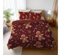 Wrinkle Resistant Red Yellow Cartoon Duvet Cover Set Christmas Theme Gingerbread Man All Season Premium 2 Pillowcases Included Microfiber For Kids Children Teens Boys Girls Comforter Cover 90"x87"