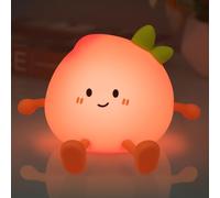 Wrischan Cute Peach Night Light, Soft Silicone LED Lamp with 3 Dimmable Settings & 30-Minute Timer, Rechargeable Portable Nursery & Bedroom Decor, Gift for Kids & Women