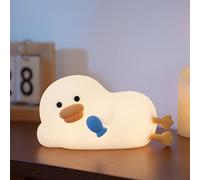 Wrischan Lazy Duck Night Light for Kids, Dimmable 7-Color LED Night Lamp with 3 Brightness Levels, 30-Min Auto Timer, Soft Silicone Table Light for Nursery, Desk, Gift for Relaxation & Fun