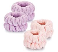 4 Pcs Wrist Towels for Washing Face-Dorbetar, Microfiber Wrist Bands for Washing Face, Spa Wristbands for Washing Face, Fluffy Towel Bands, Arm Bands for Washing Face for Woman Children(Purple,Pink)
