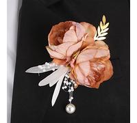 Wrist Corsage & Boutonniere set for Wedding Vintage Peony Bride Groom Bridesmaid Groomsmen Mother Father Sister Flower Girl Brother Wrist Flower Lapel Pin for Prom, Homecoming, Quinceanera (Bout