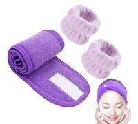 Wrist Wash Towel Bands - 7.5x5.5cm Elastic Straps, Flannel Microfiber Wristbands, Comfortable Bands with Matching Face Band | Beauty Spa Kit for Makeup &