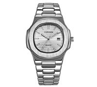 Wrist Watch Analog Stainless Sport Quartz Men Fashion Men's Watch Leather Watchband (Silver, One Size)