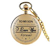 Wrist Watch Band to My Son Quartz Pocket Chain Watch Carved Pocket Watch for My Son I You Mom and Dad Birthday Gift Watch Chain (B, One Size)