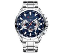 Wrist Watch Men Waterproof Chronograph Military Army Stainless Steel Male Clock Man Sport Watches 8363, Silver Blue, Chronograph,Quartz Movement