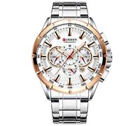 Wrist Watch Men Waterproof Chronograph Military Army Stainless Steel Male Clock Man Sport Watches 8363 (Silver White)