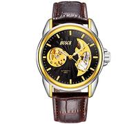 Wrist Watches,Automatic Hollow Waterproof Mechanical Watch Steel Belt Sun and Moon Through The Night Light Watch Belt Black Surface