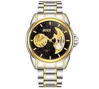 Wrist Watches,Automatic Hollow Waterproof Mechanical Watch Steel Belt Sun and Moon Through The Night Light Watch Gold Black Face