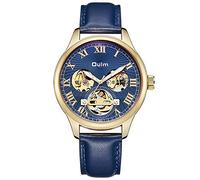 Wrist Watches,Automatic Mechanical Watch Belt Through The Bottom of The Simple Business Men's Watch, Gold Shell Blue
