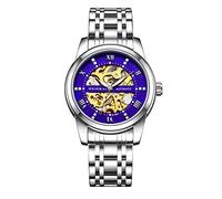 Wrist Watches,Fashion Business Waterproof Hollow Out Automatic Mechanical Watch Natural Blue Face