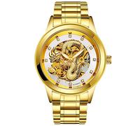 Wrist Watches,Fully Automatic Hollow Steel Belt Mechanical Watch Business Waterproof Night Glow Watch Golden White Noodles