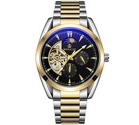 Wrist Watches,Fully Automatic Mechanical Fashion Sun and Moon Alternate Function Watch Leisure Waterproof Watch Gold Black Face
