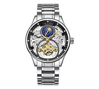 Wrist Watches,Hollow Automatic Mechanical Watch Moon Phase Tourbillon Men's Waterproof Watch, White Shell Black Inner Shadow