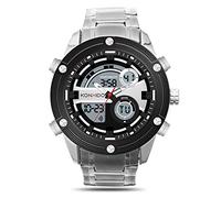 Wrist Watches,Multifunctional Waterproof Sports Men's Watch Led Steel Band Dual Display Electronic Watch, White Shell Black Surface