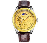 Wrist Watches,Steel Belt Hollow Tourbillon Automatic Mechanical Watch Star Through The Bottom Waterproof Sun Phase Watch Belt Mechanical Gold Surface