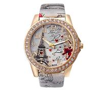 Wrist Watches Watches for womenCreative Retro Watches Doodle Strap Diamond Romantic Love Tower Pattern Couple Watch Leather Band Analog Quartz Wrist Watches