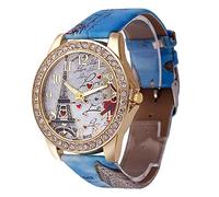 Wrist Watches Watches for womenCreative Retro Watches Doodle Strap Diamond Romantic Love Tower Pattern Couple Watch Leather Band Analog Quartz Wrist Watches